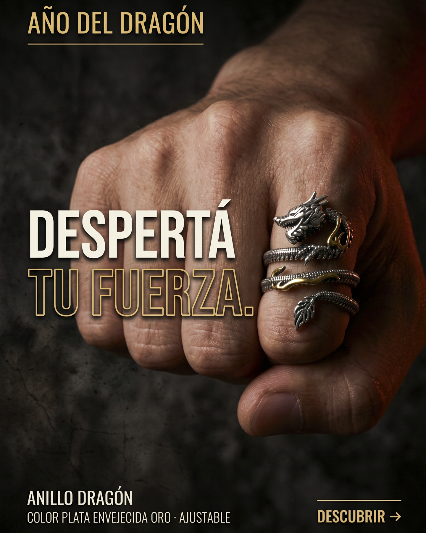 Dragón Imperial – Anillo Ajustable Envolvente