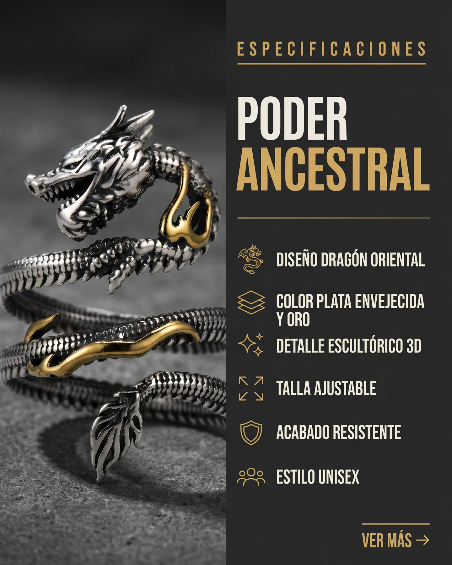 Dragón Imperial – Anillo Ajustable Envolvente