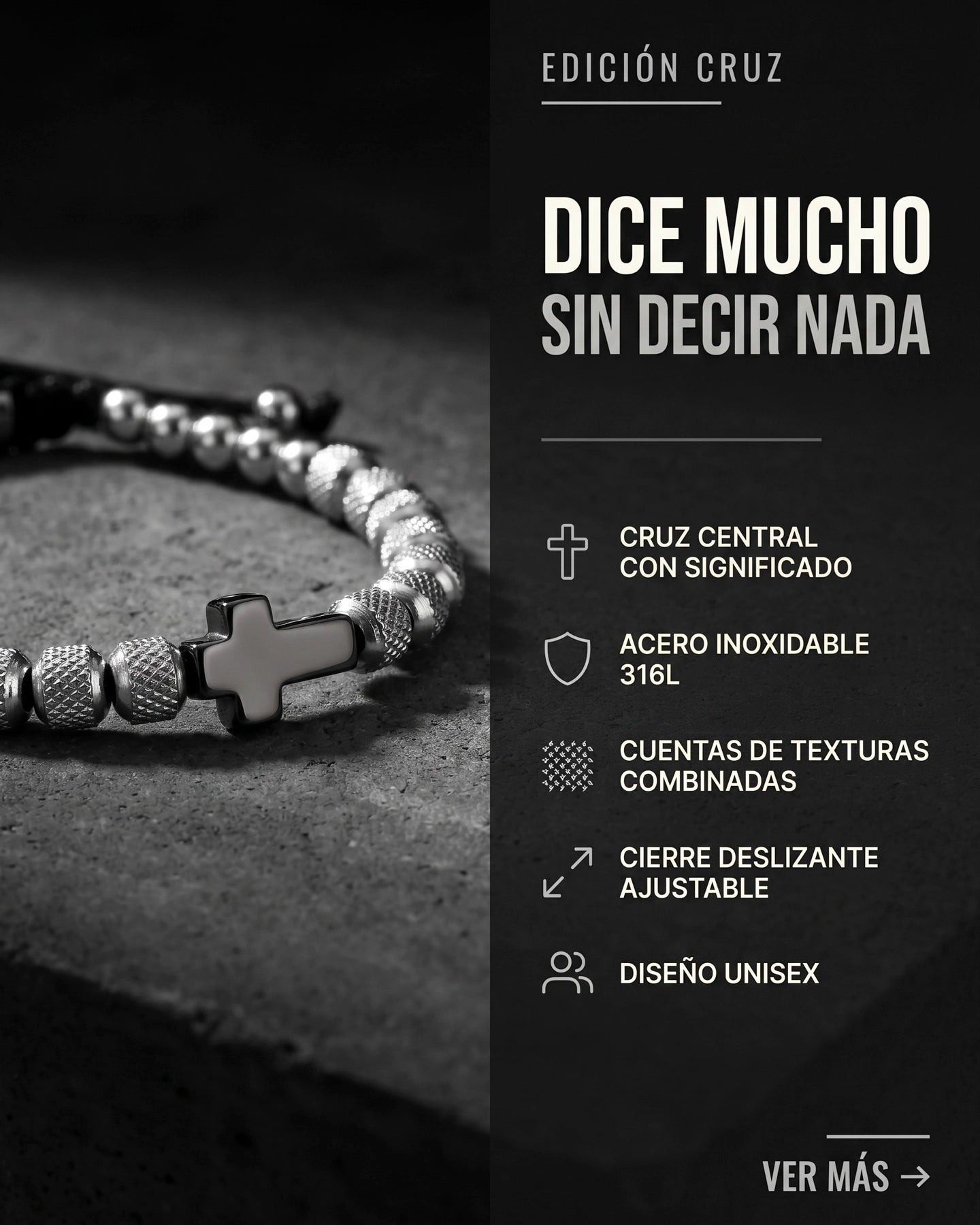 Pulseras Cruz – Negro y Plateado